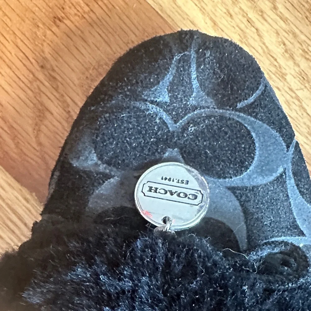 Coach Women's Black and Multicolor Fur Slippers - Picture 3 of 4